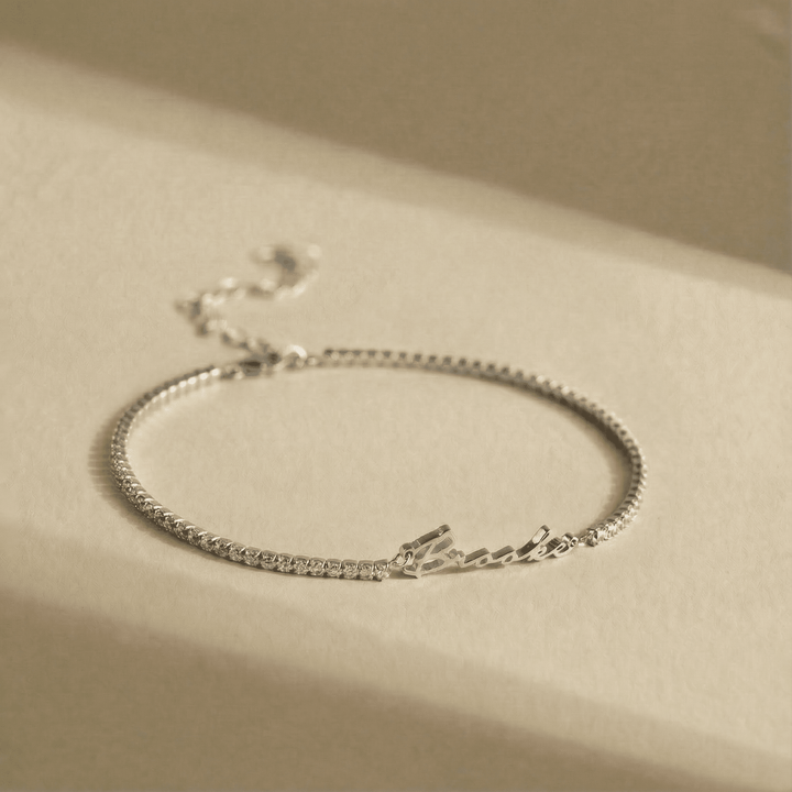 Zircone Personalised Name Bracelet, worn, side view