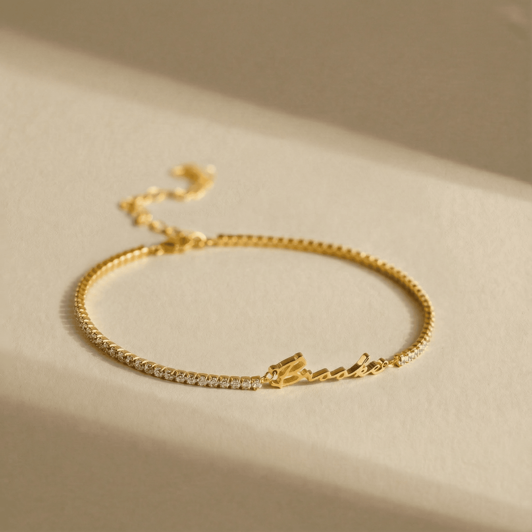 Zircone Personalised Name Bracelet, close-up on the wrist