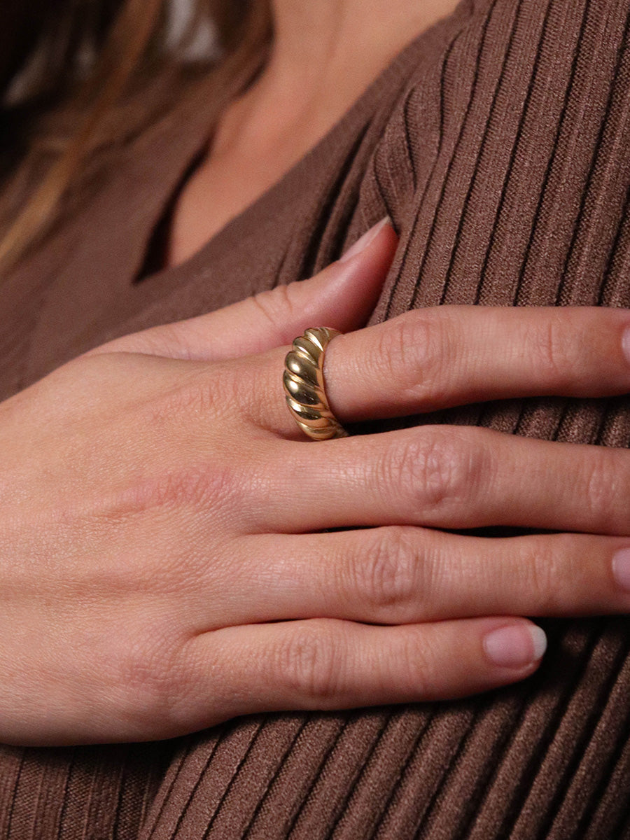 Croissant Dome Ring, shown on the model