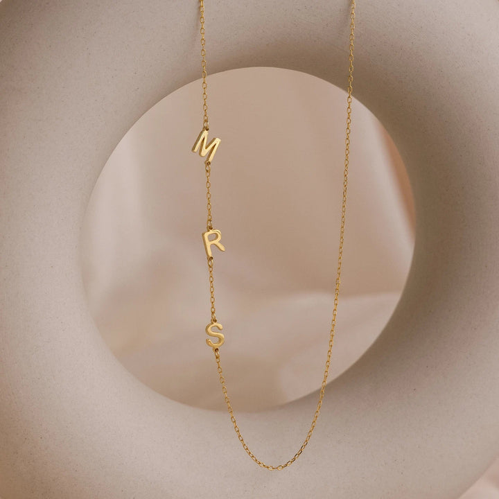 Side Initials Necklace, shown on the model 2