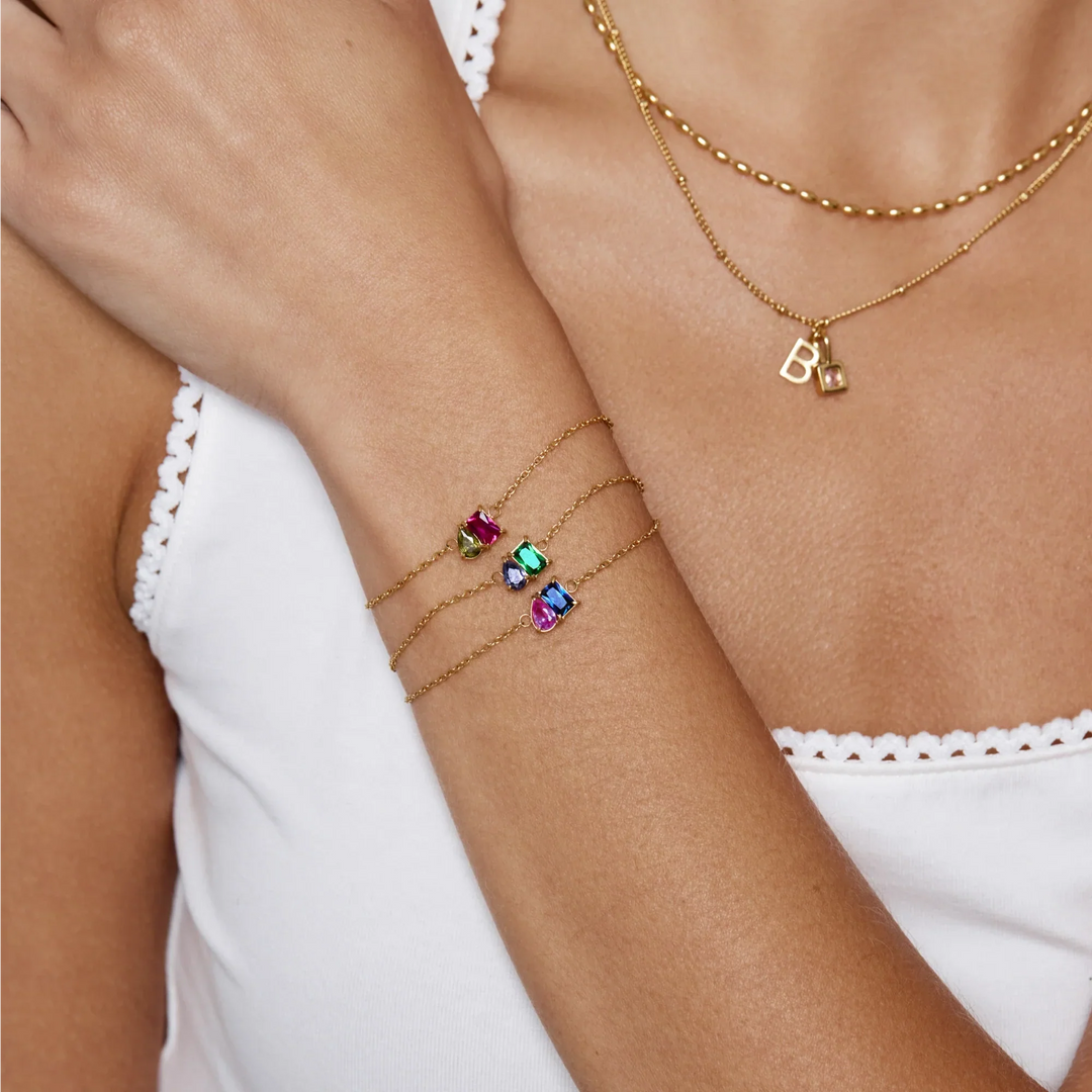 Infinite Love Birthstone Bracelet in gold, worn on the wrist 2