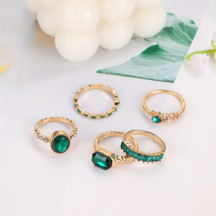 Zarina Exquisite Emerald Gold-Tone Ring Set